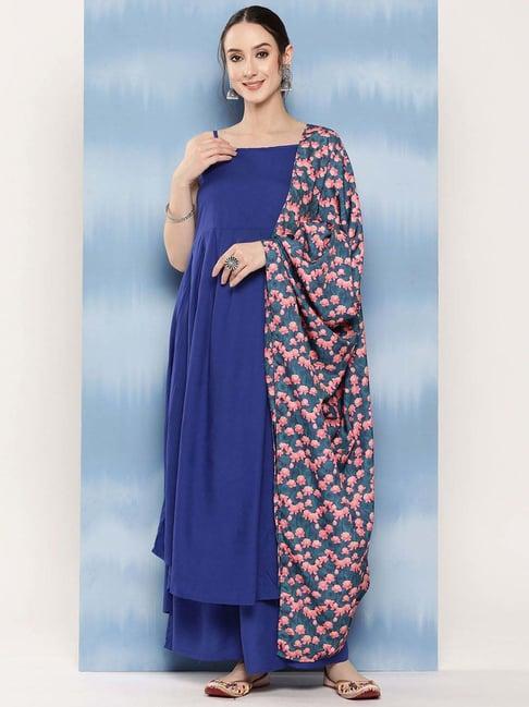 inweave blue & navy kurta & palazzo set with dupatta