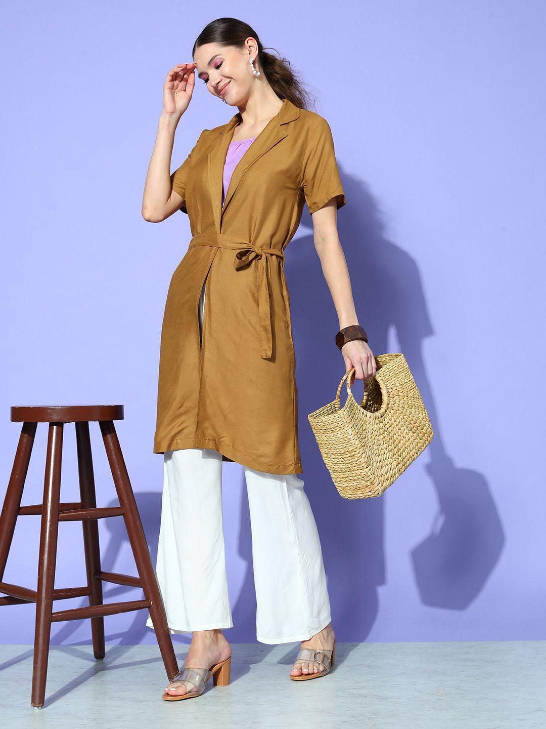 inweave camel brown back to office crop top with trousers &  jacket co-ord set