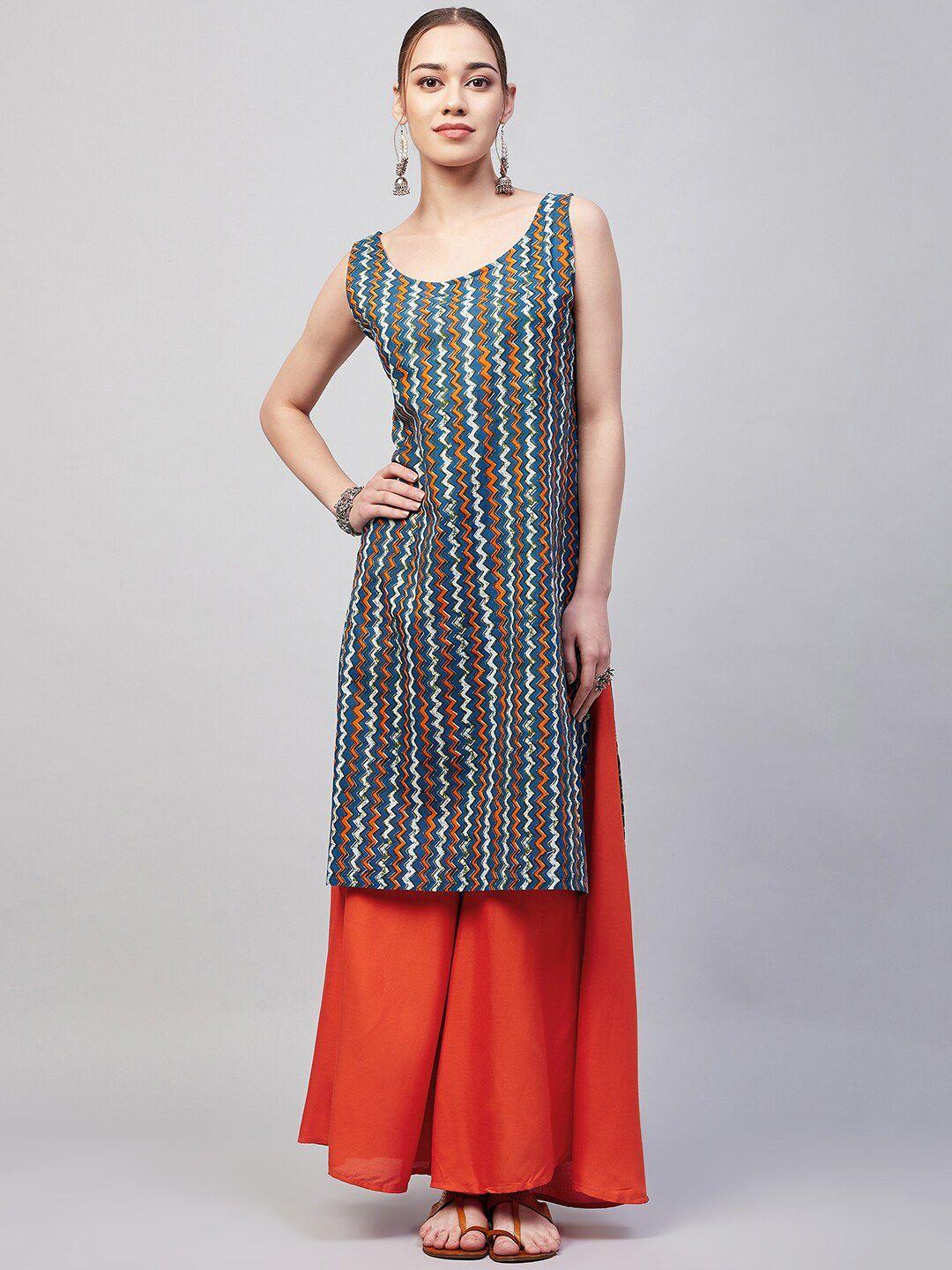 inweave chevron printed pure cotton kurta with palazzos