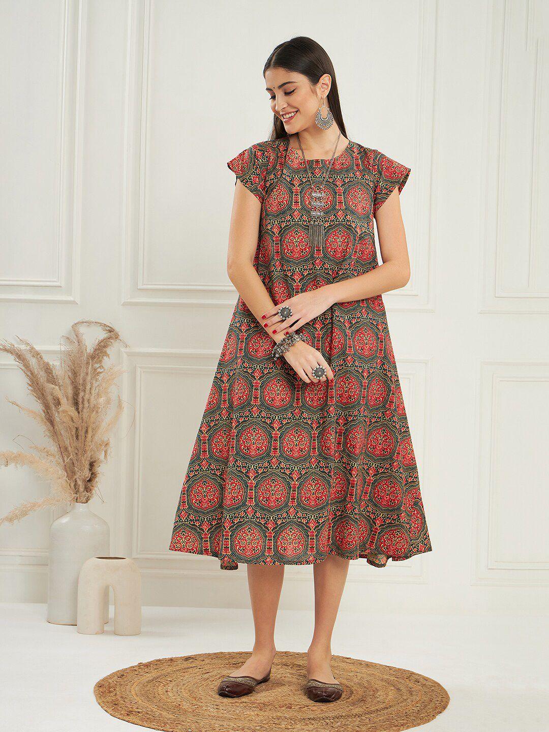 inweave ethnic motifs printed a-line midi dress