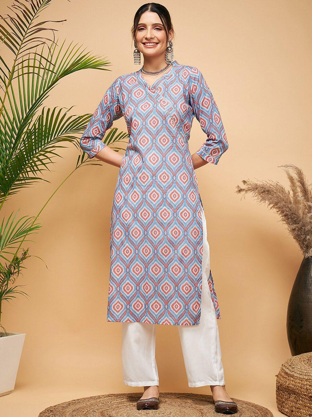 inweave ethnic motifs printed gotta patti pure cotton straight kurta with trousers
