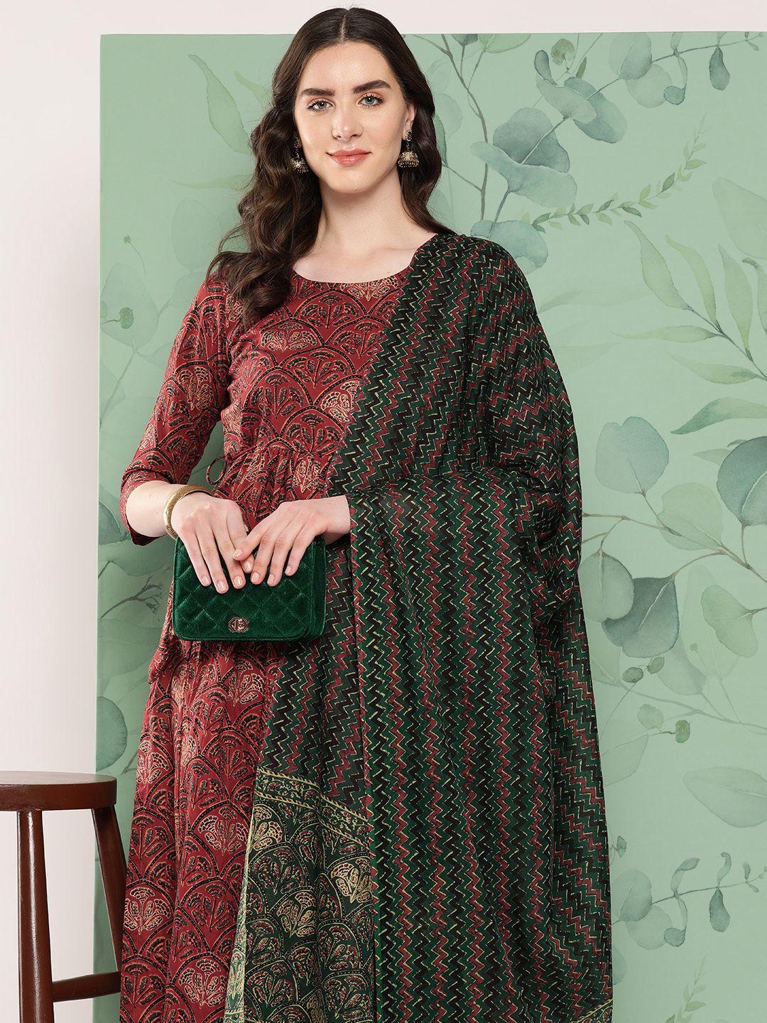 inweave ethnic motifs printed pure cotton kurta with palazzos & dupatta