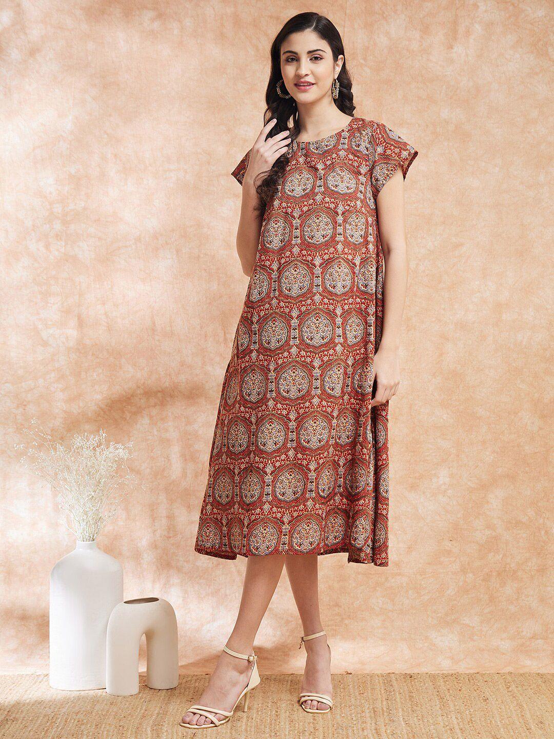 inweave ethnic motifs printed tiered a-line midi dress