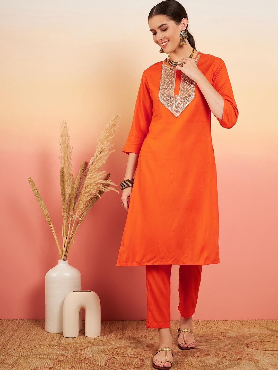 inweave ethnic motifs yoke design regular sequinned kurta with trousers