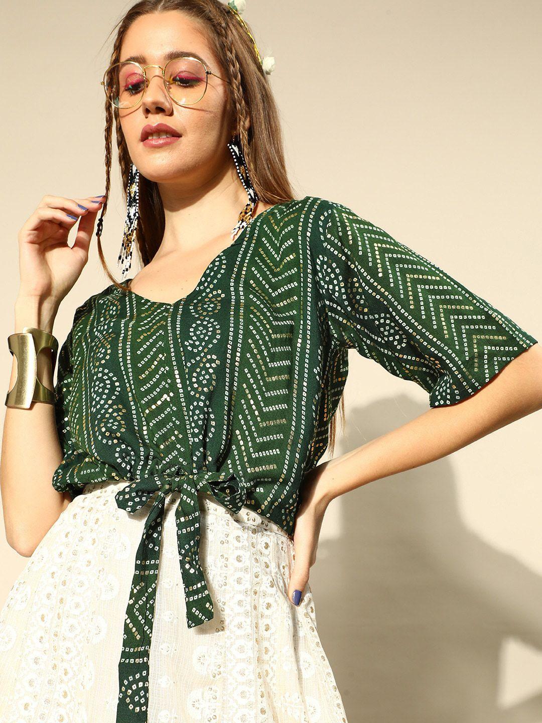 inweave ethnic printed waist tie-ups casual top