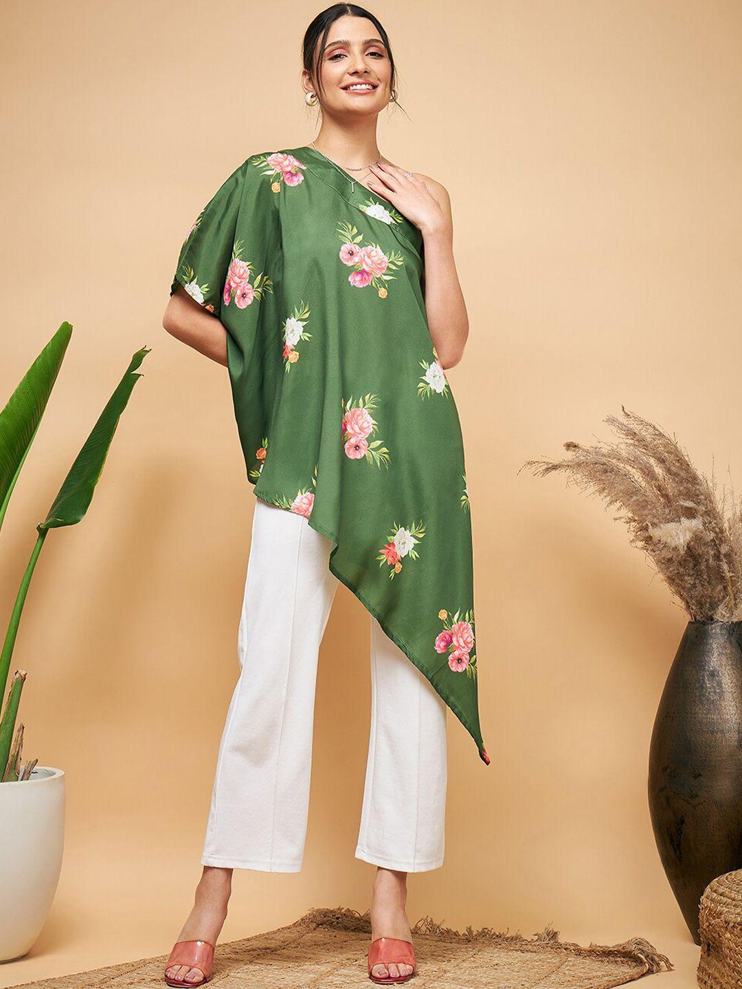 inweave floral embroidered one shoulder a-line kurta