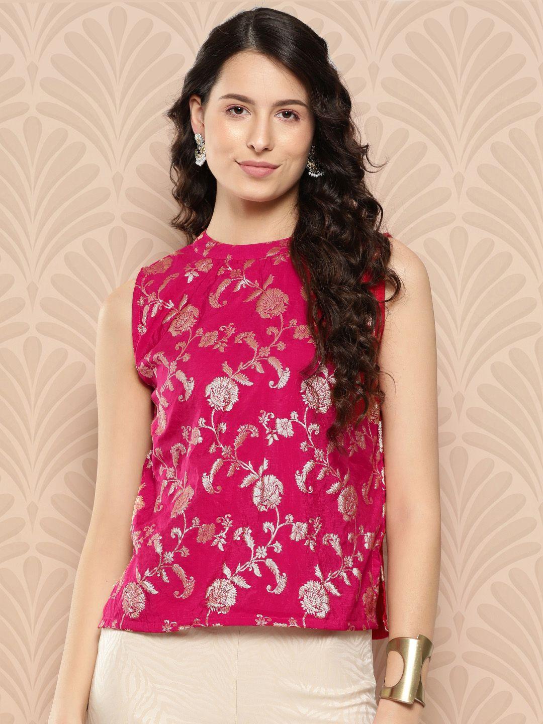 inweave floral print brocade crepe top