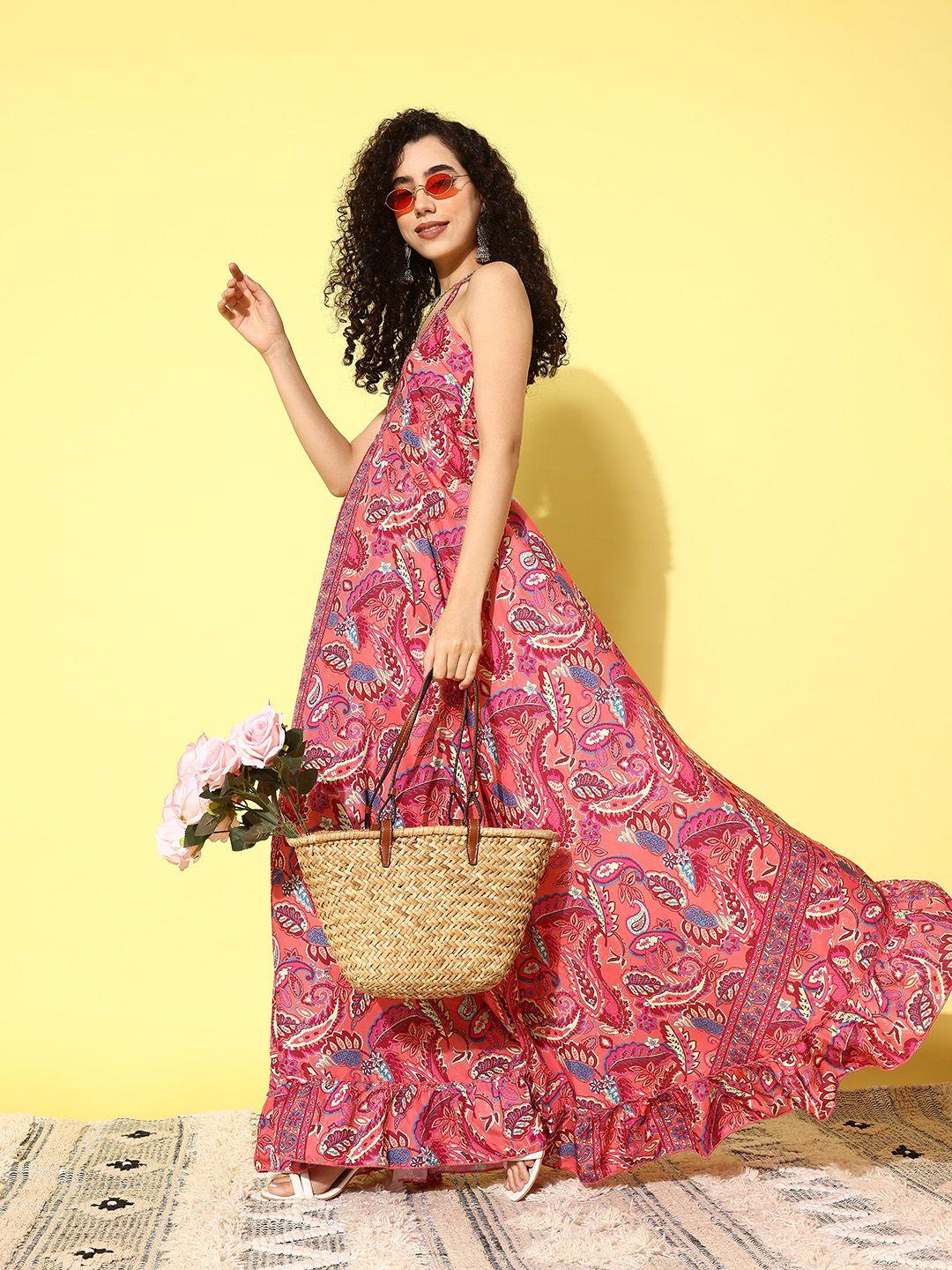 inweave floral print halter neck crepe maxi dress