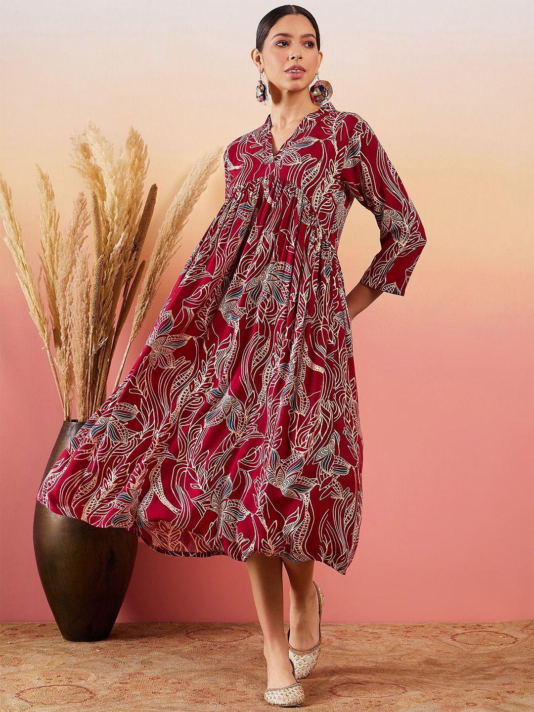 inweave floral printed a-line midi dress