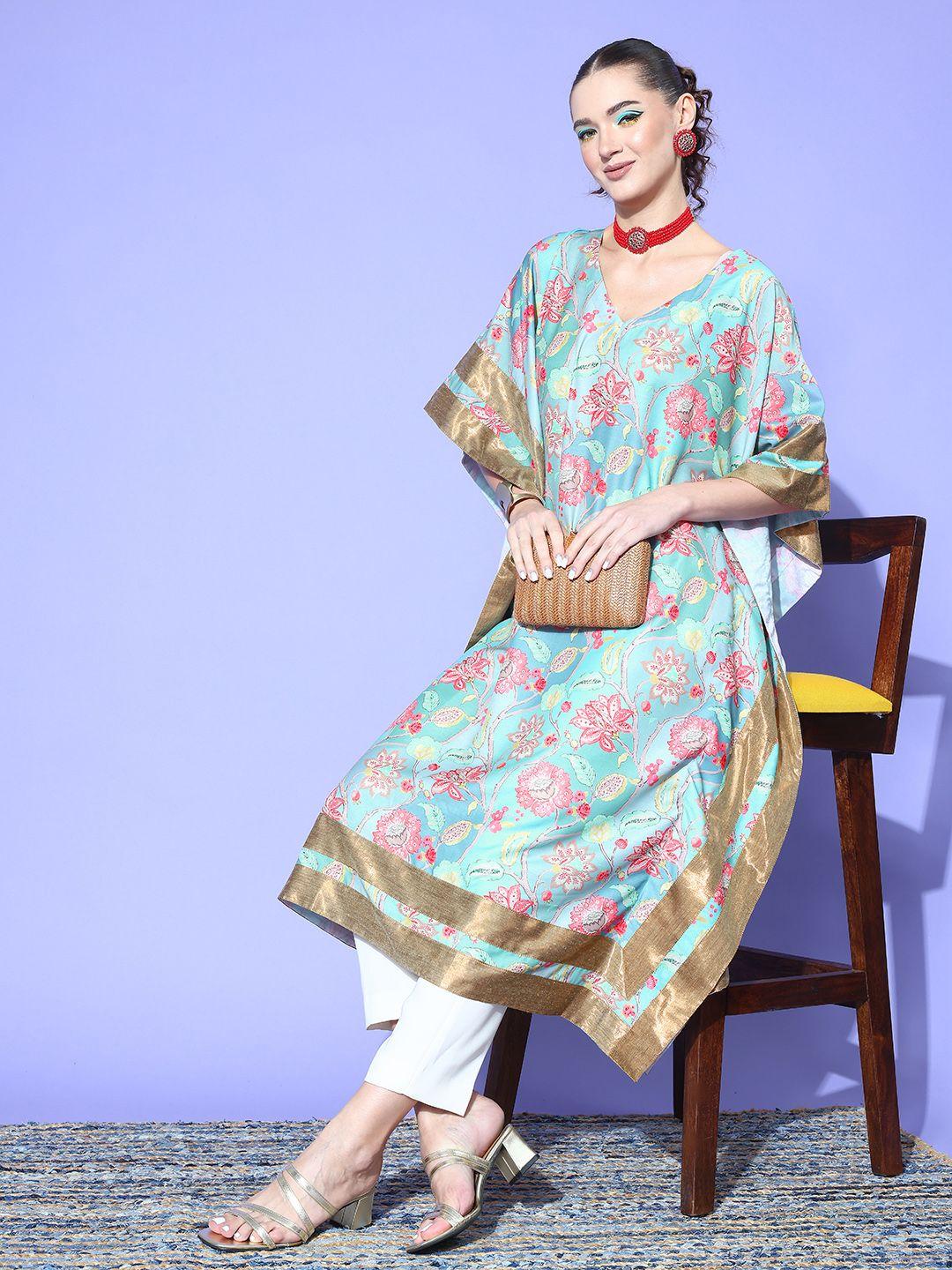 inweave floral printed flared sleeves kaftan kurta