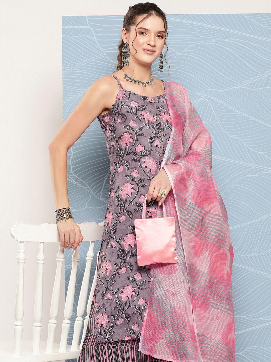 inweave floral printed kurta with sharara & with dupatta