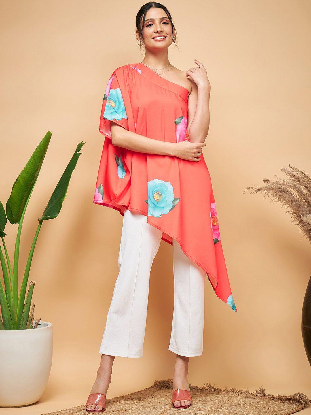 inweave floral printed one shoulder a-line kurta