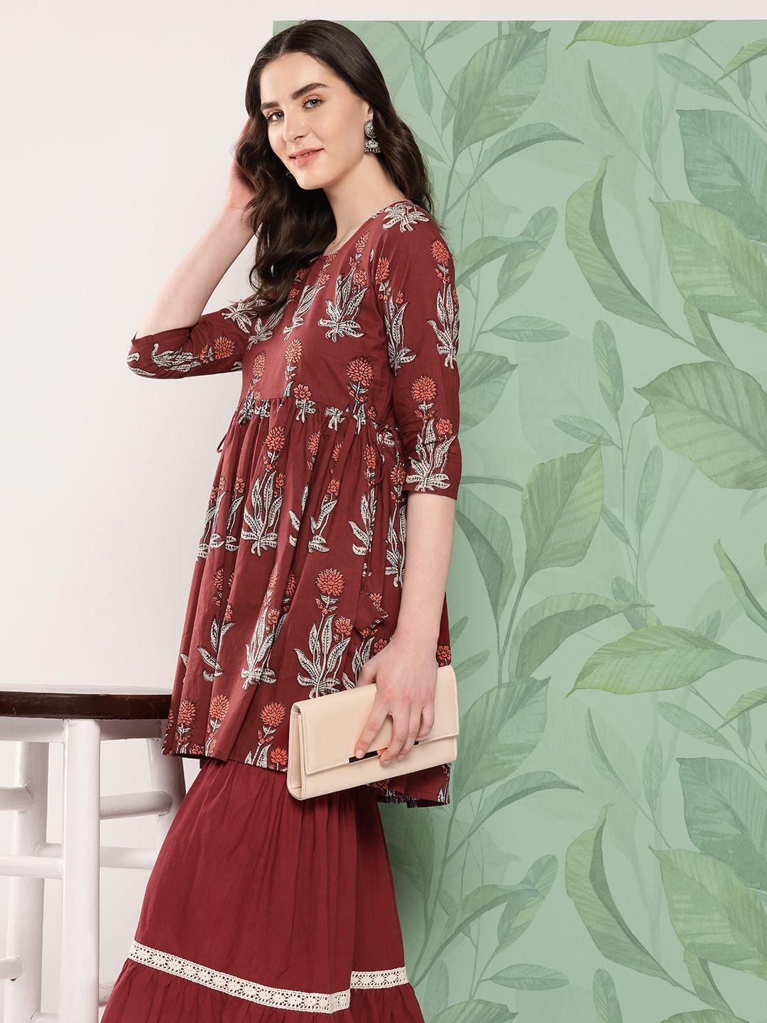 inweave floral printed pleated pure cotton kurta with palazzos