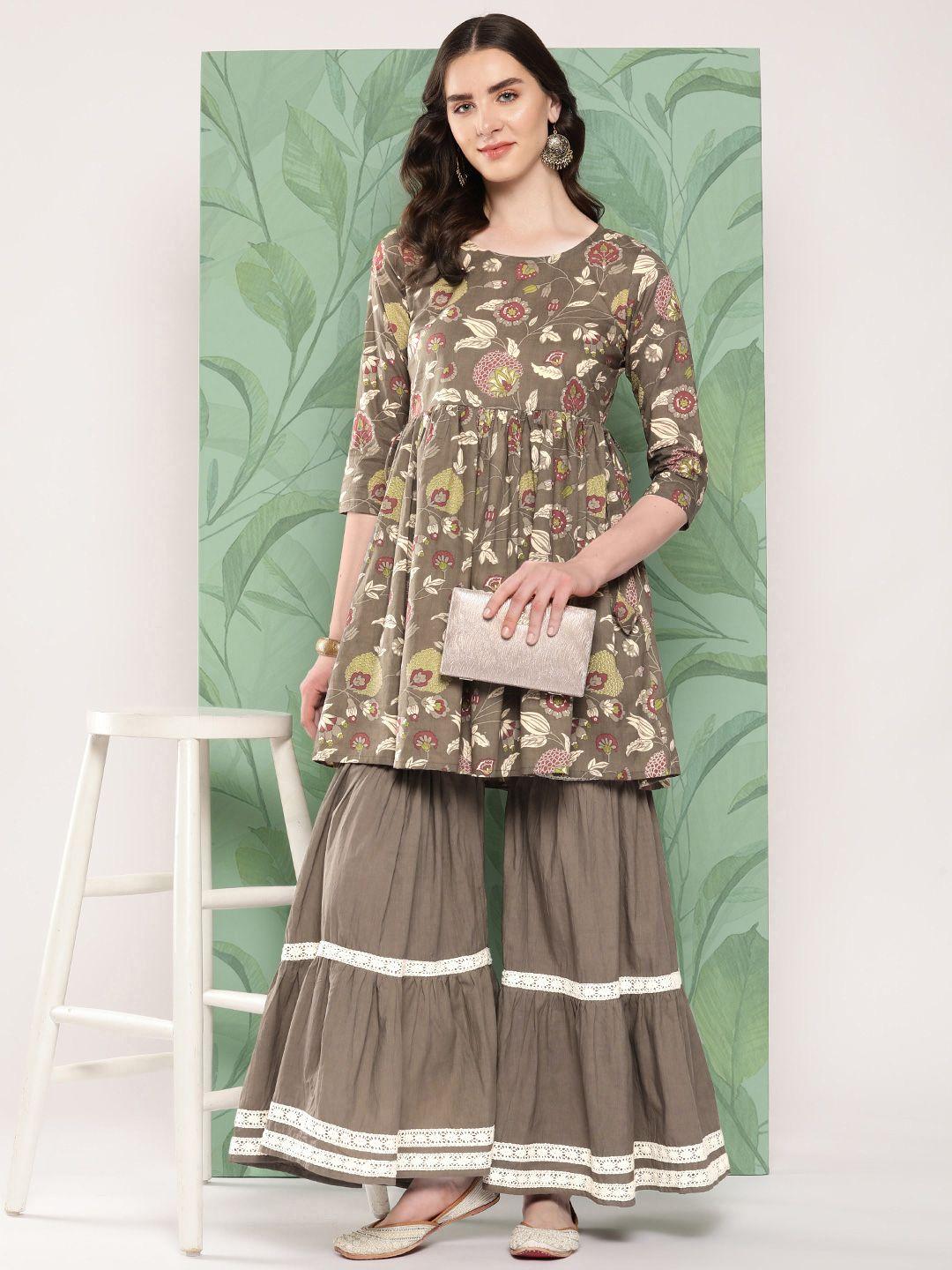 inweave floral printed pleated pure cotton kurta with palazzos