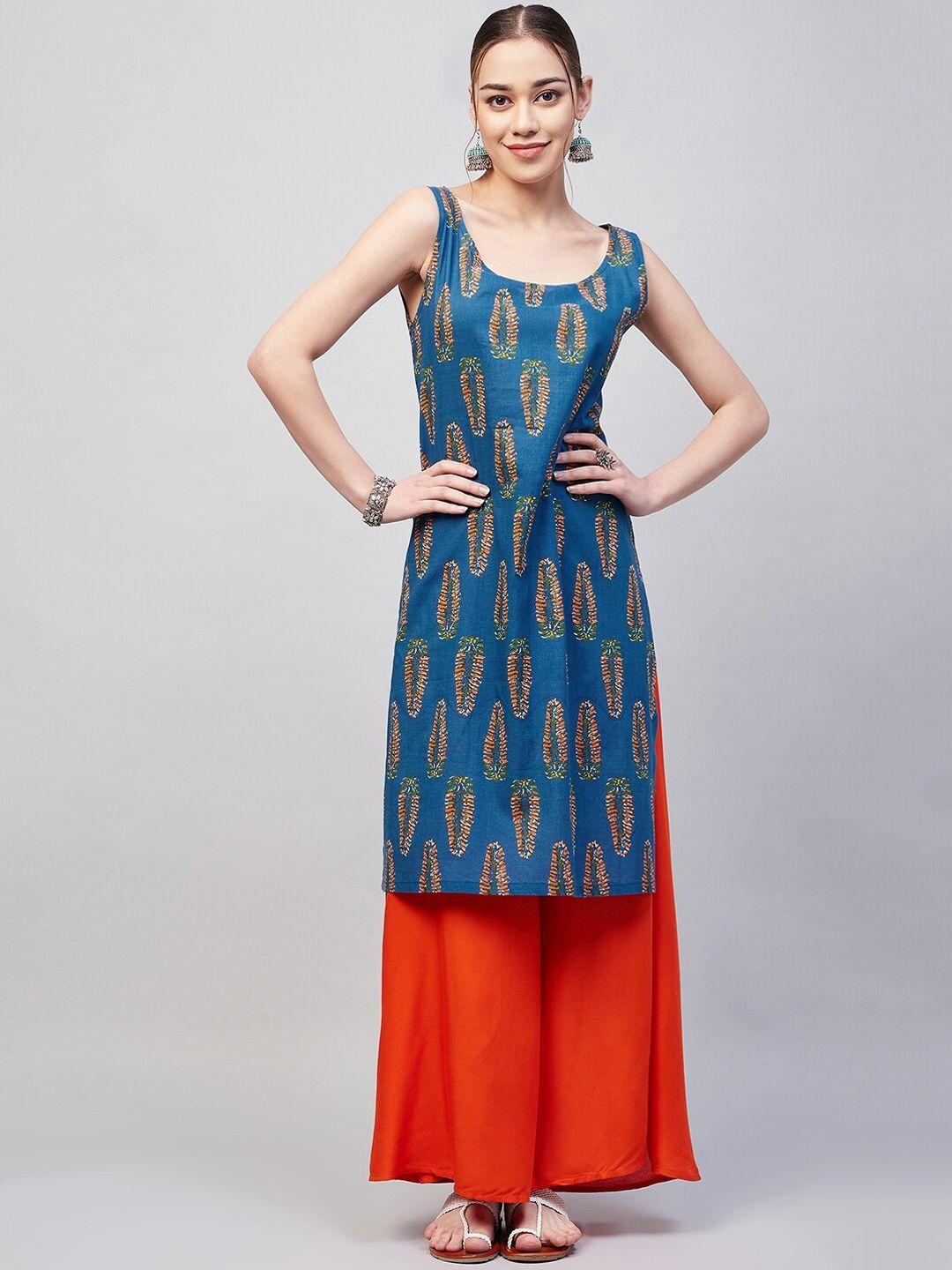 inweave floral printed pure cotton kurta with palazzos
