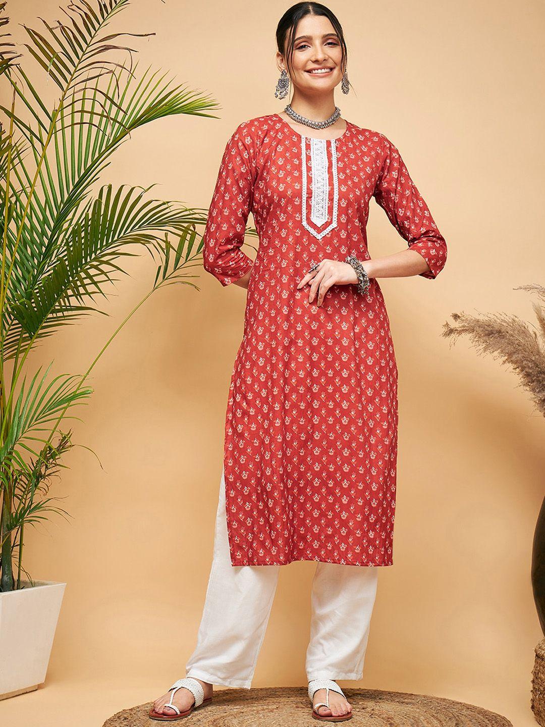 inweave floral printed pure cotton straight kurta with trousers