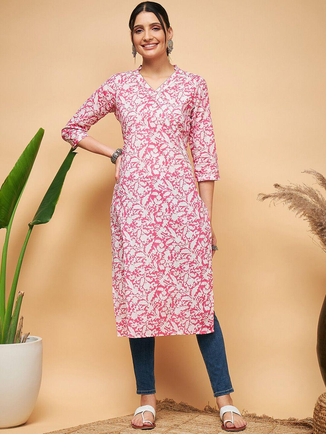 inweave floral printed thread work detailed v-neck kurta