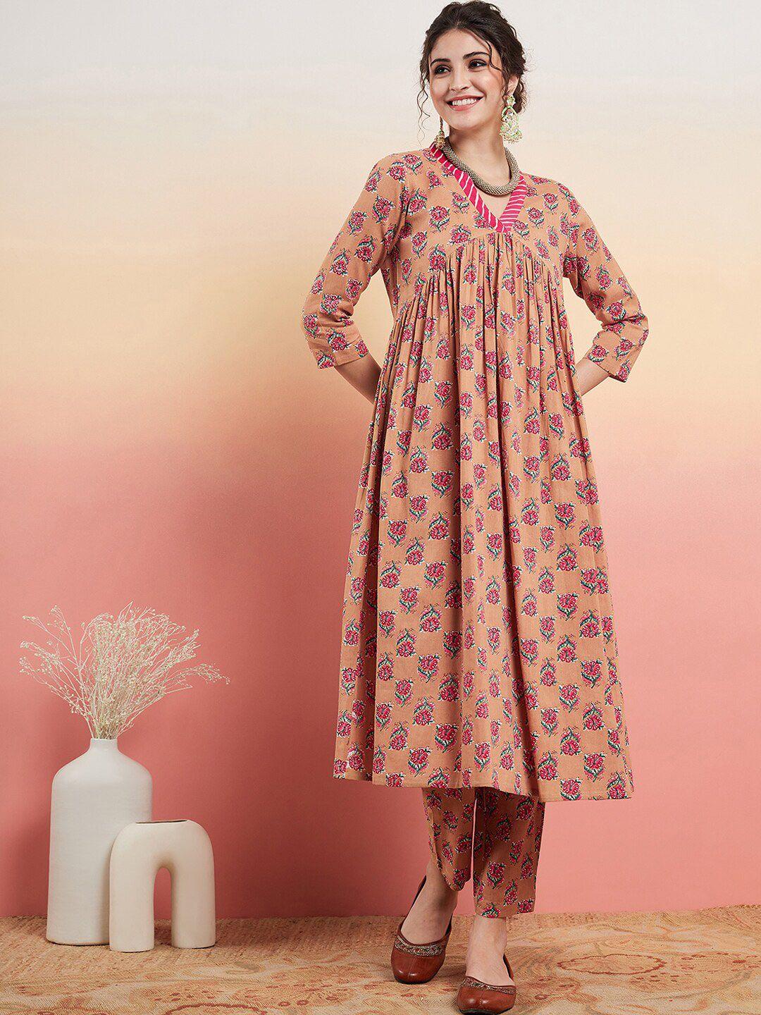 inweave floral printed v-neck empire anarkali kurta with trousers