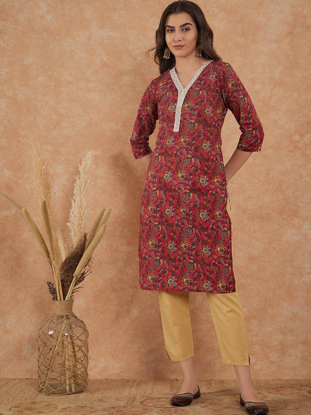 inweave floral printed v-neck gotta patti a-line kurta