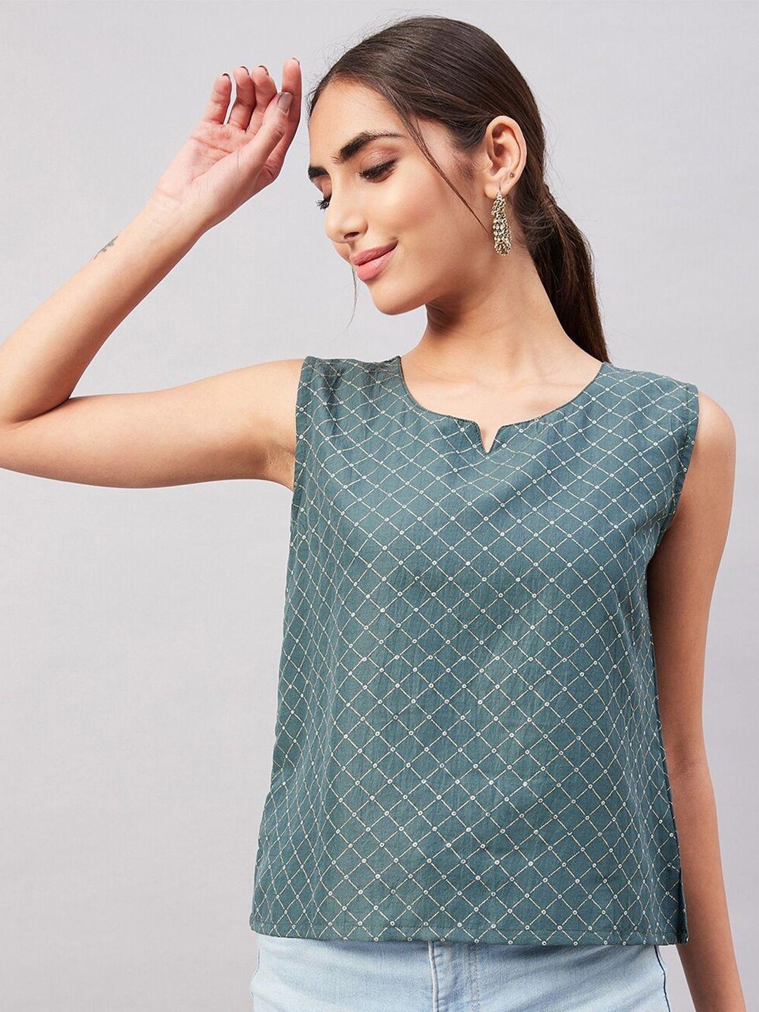 inweave geometric print notched neck top