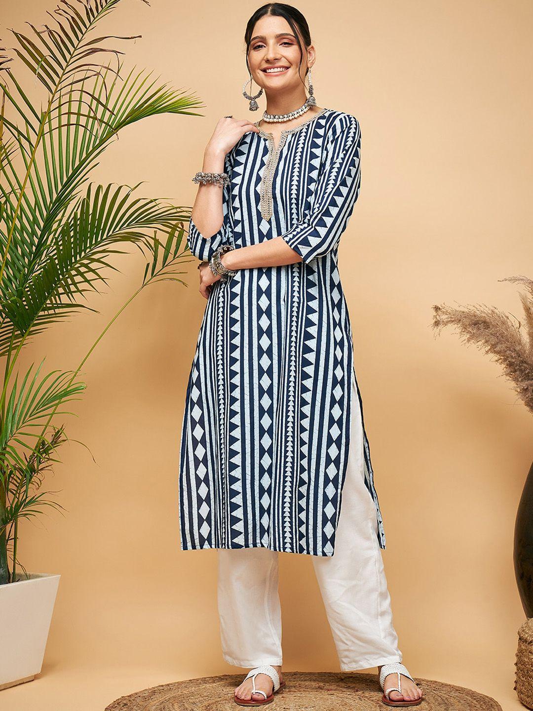 inweave geometric printed pure cotton straight kurta with trousers