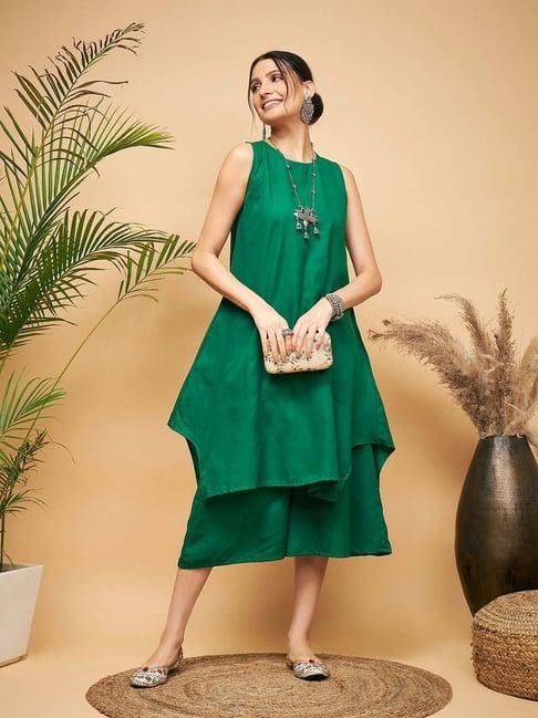 inweave green kurta & palazzo set