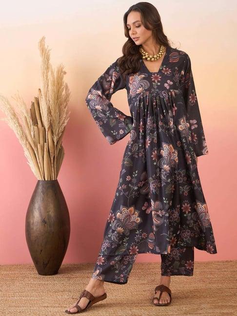 inweave grey printed kurta & pant set