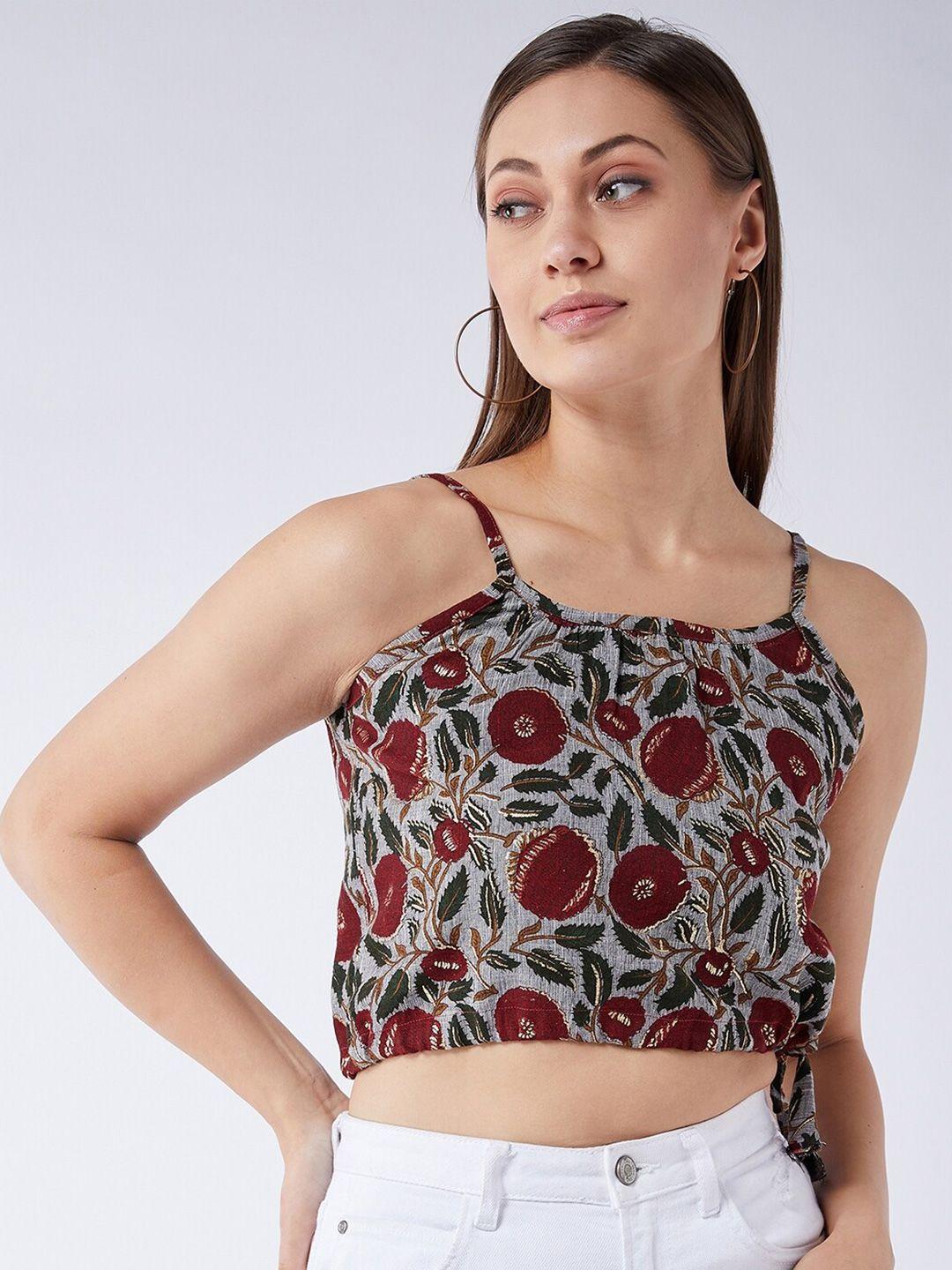 inweave grey regular ethnic motif printed regular crop top