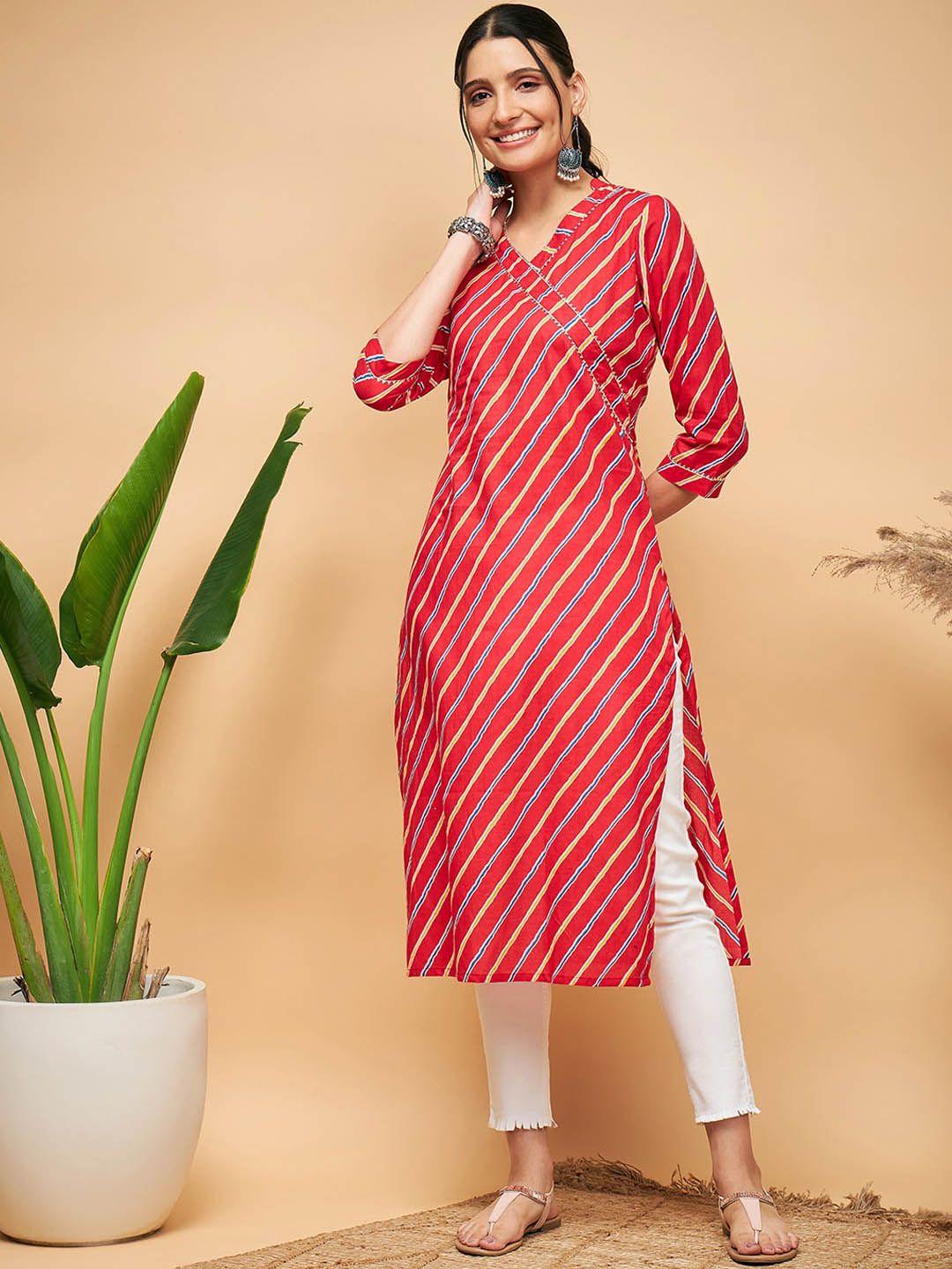 inweave leheriya printed round neck gotta patti cotton straight kurta