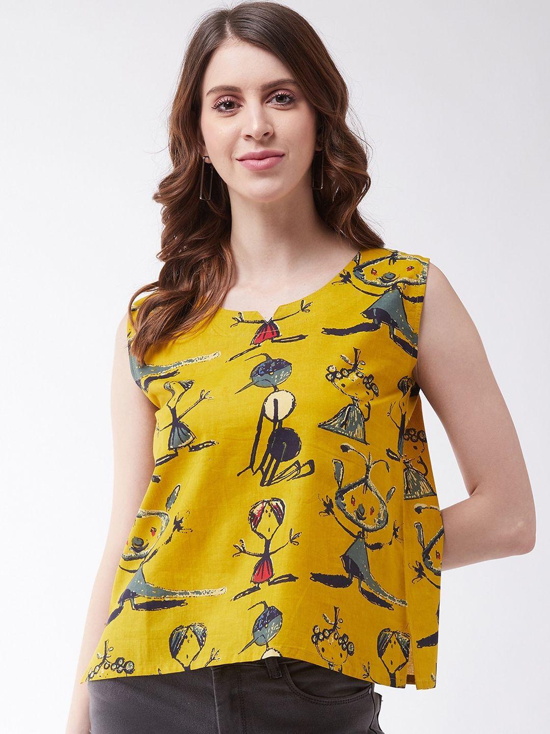 inweave mustard yellow & blue a-line top