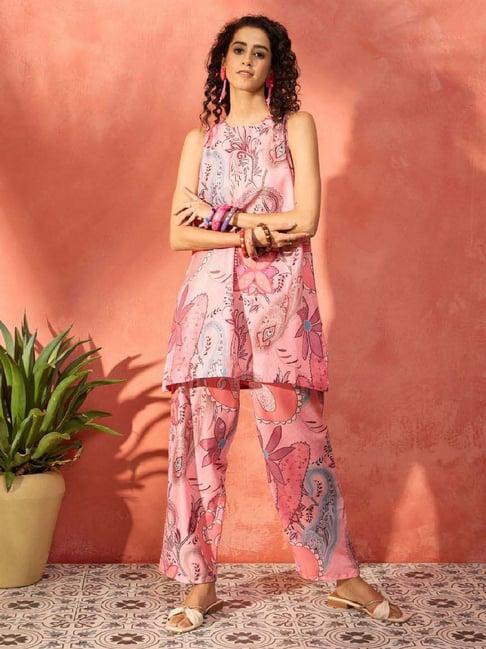 inweave pink printed kurta & pant set