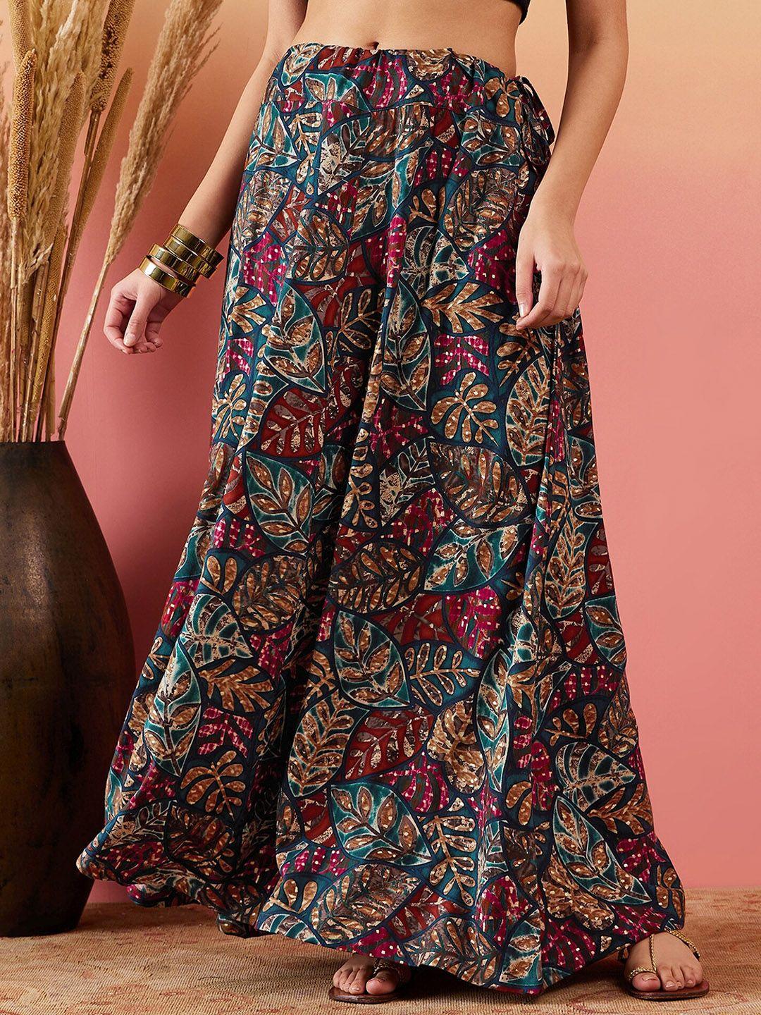 inweave printed flared maxi skirt