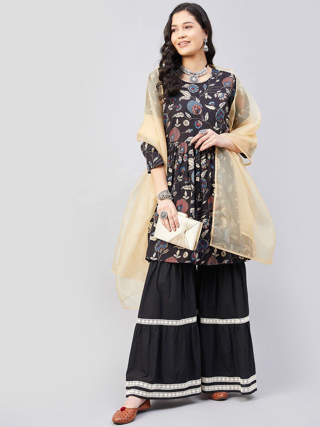 inweave printed pure cotton kurti with sharara & with dupatta