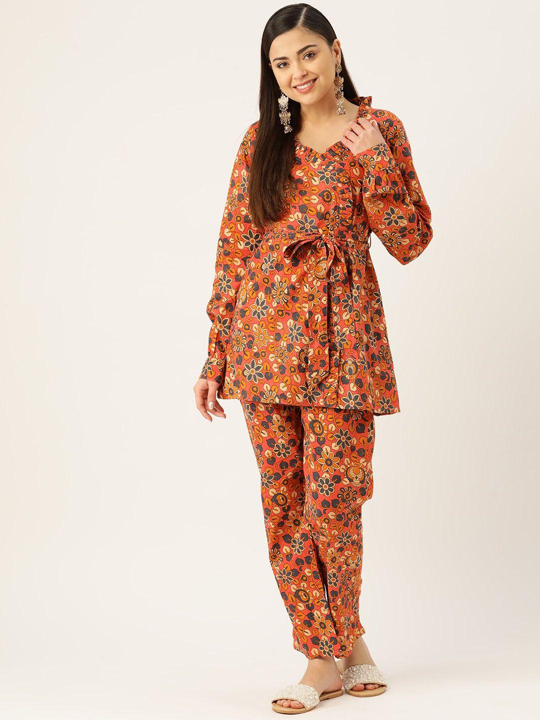 inweave printed pure cotton tunic with trousers