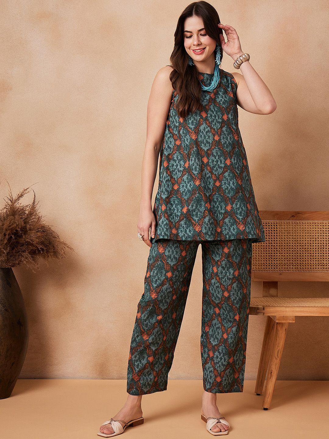 inweave printed pure cotton tunic with trousers