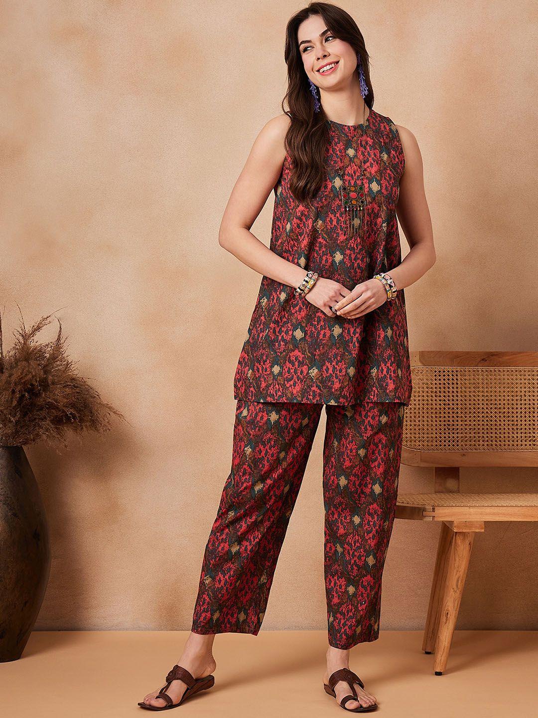 inweave printed pure cotton tunic with trousers