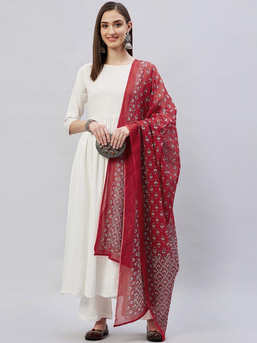 inweave red & white printed dupatta