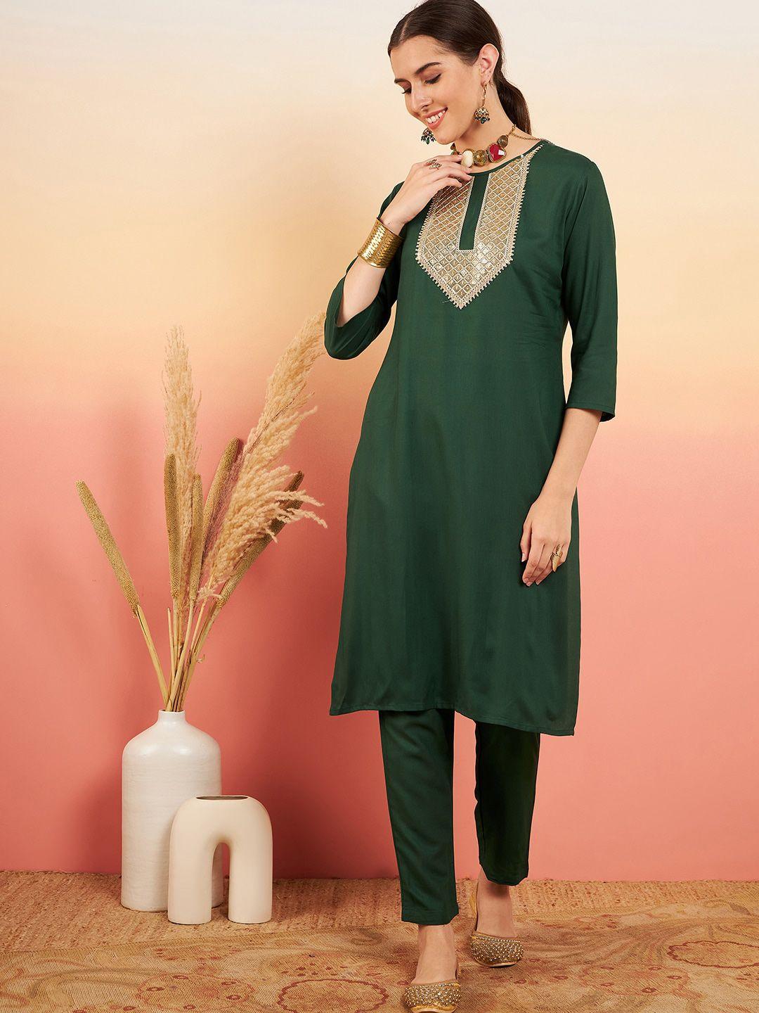 inweave sequin embellished regular straight kurta with trousers