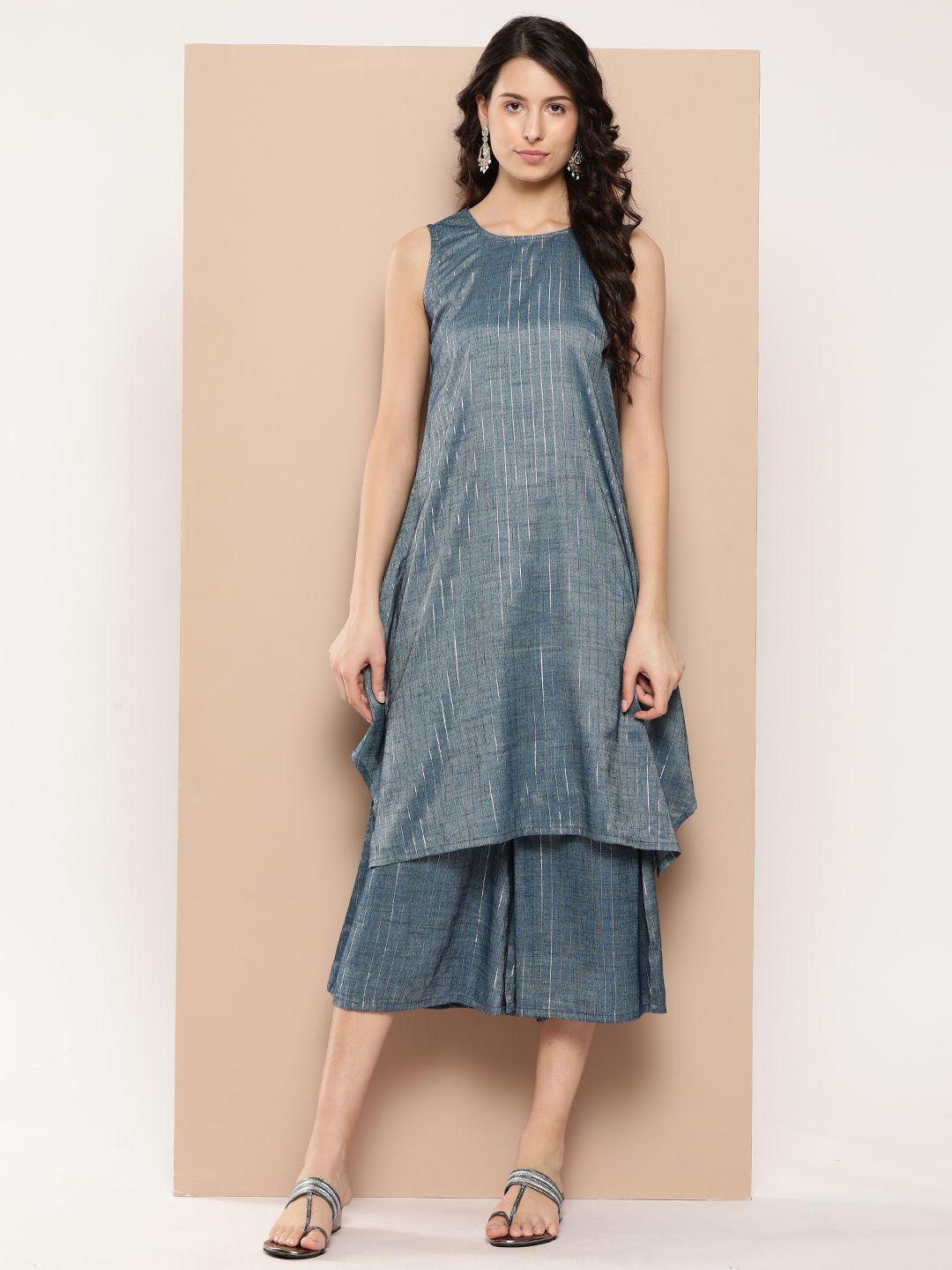 inweave striped asymmetric a-line kurta with cropped palazzos