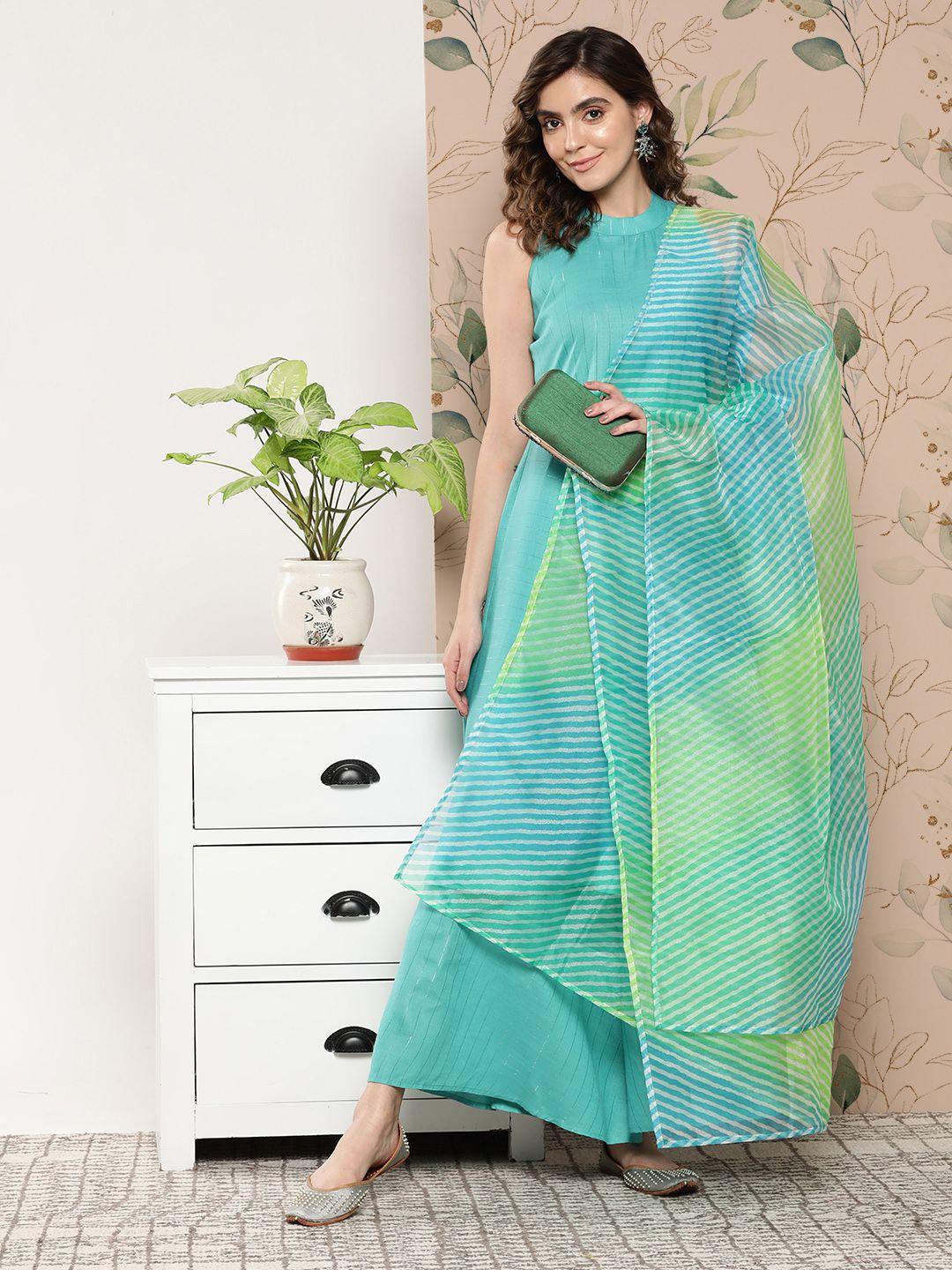 inweave striped kurta with palazzos & with dupatta