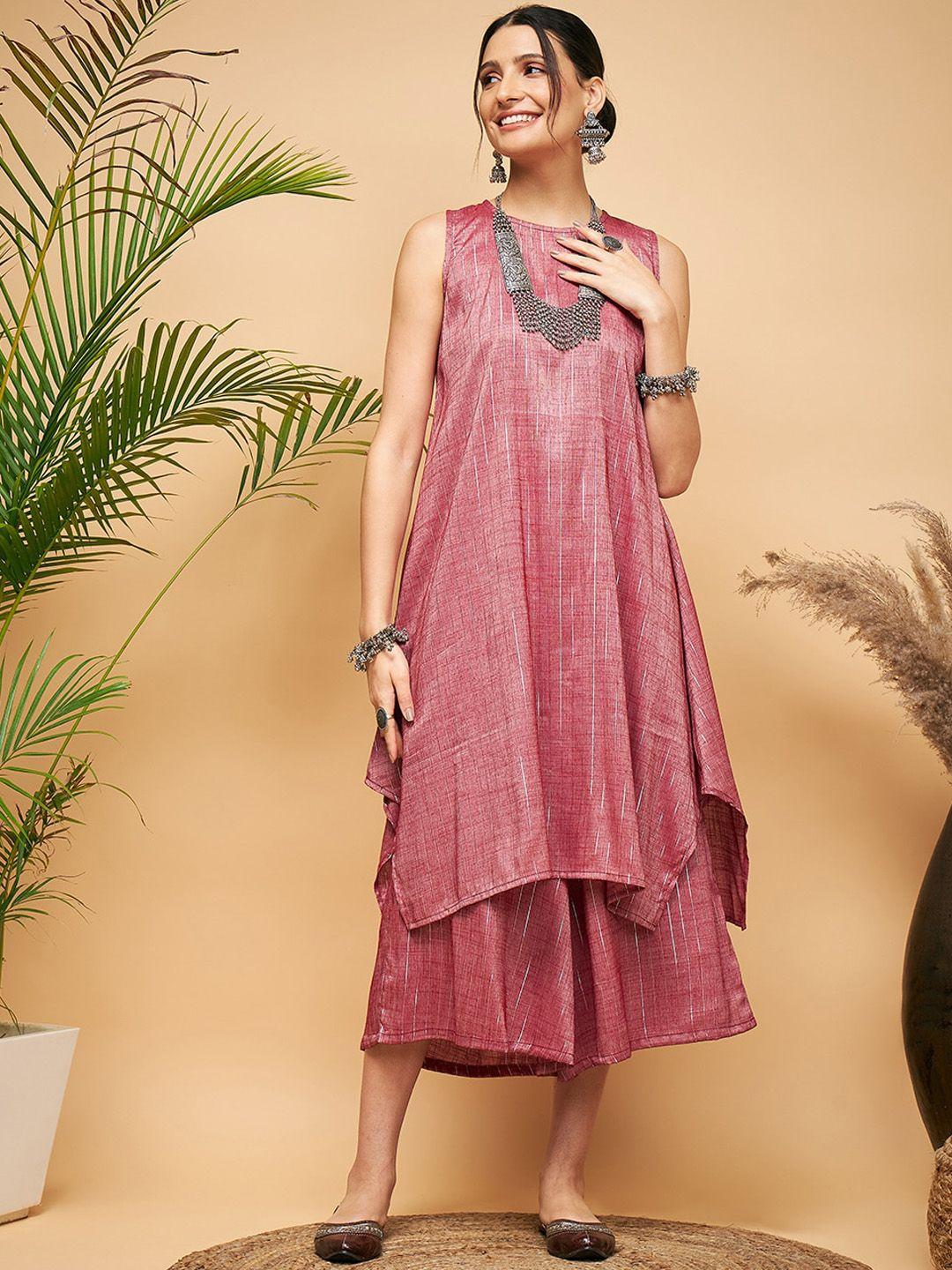 inweave striped sleeveless a-line asymmetric kurta