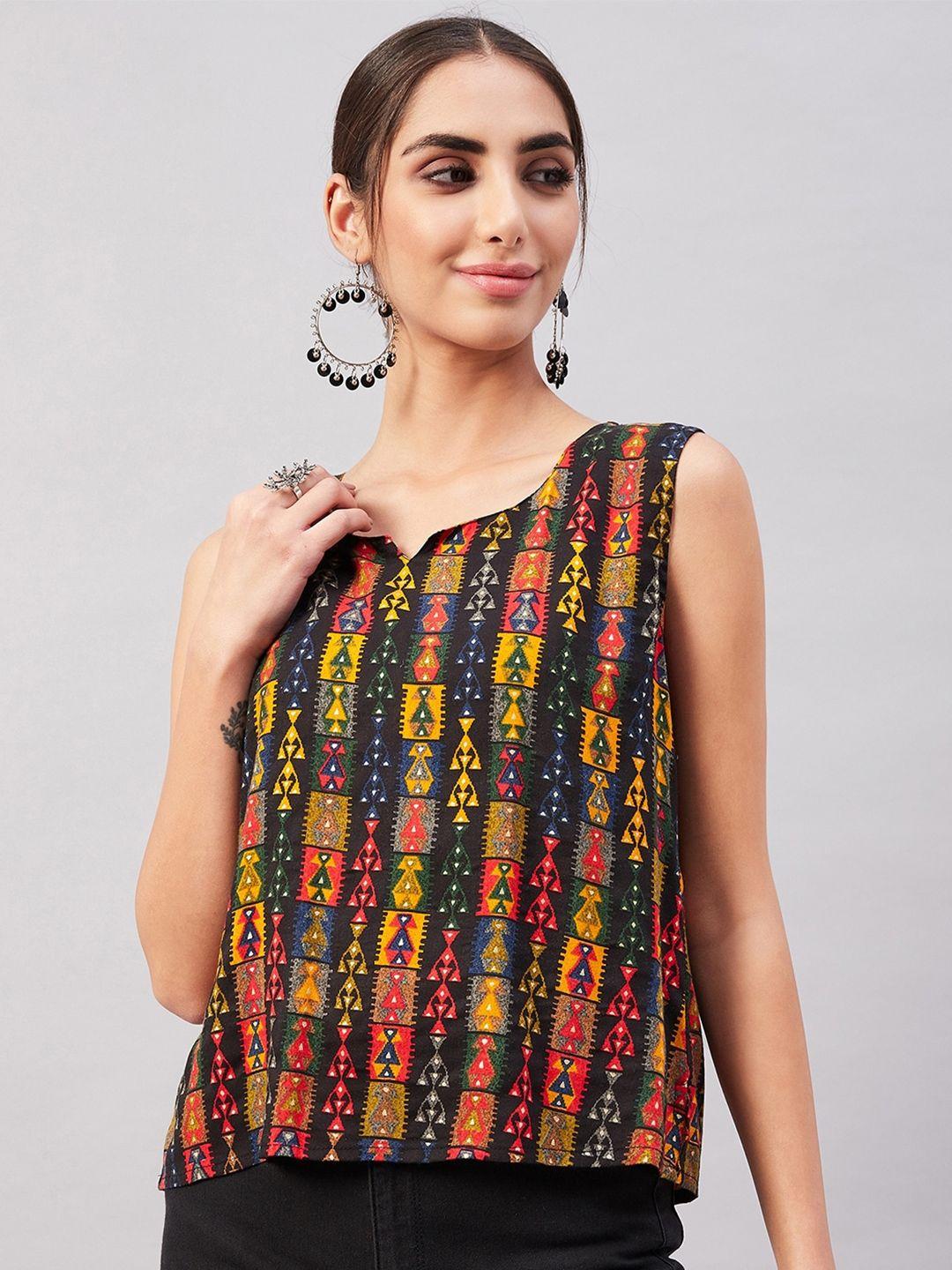 inweave tribal print notched neck top