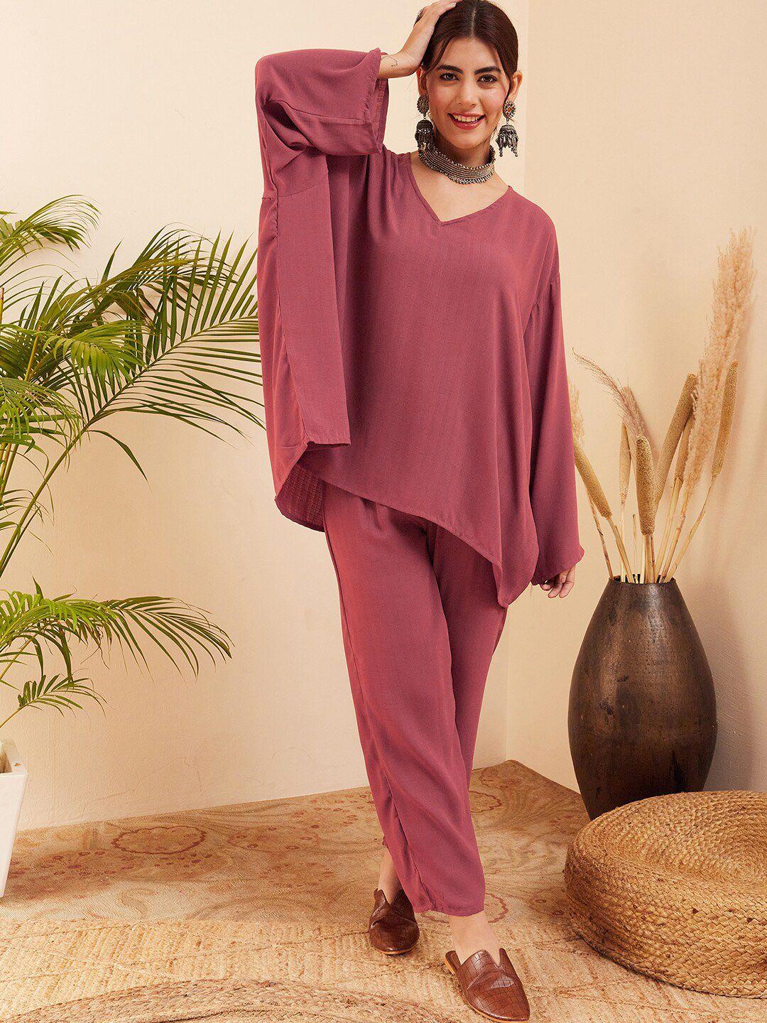 inweave v-neck long sleeves top with trouser