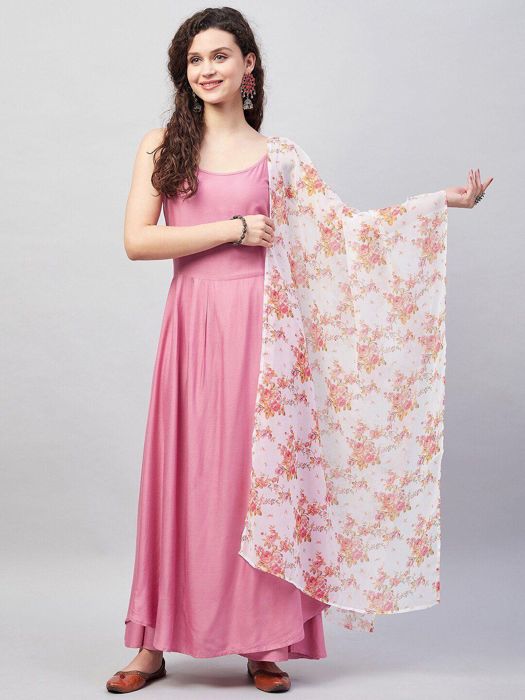 inweave white & pink printed dupatta