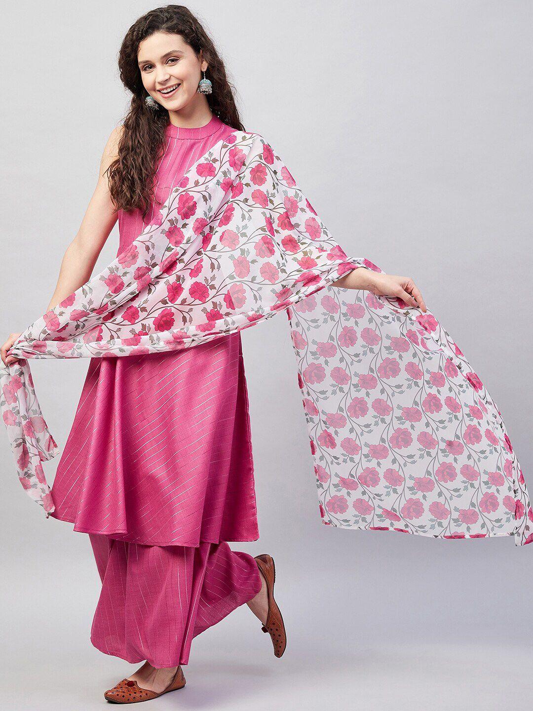 inweave white & pink printed dupatta