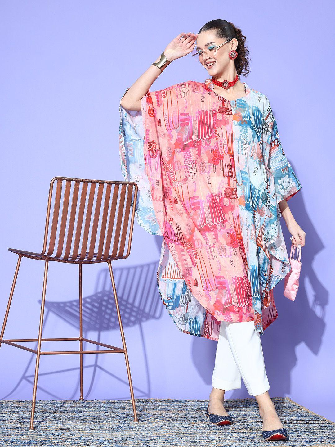 inweave women abstract printed flared sleeves kaftan kurta