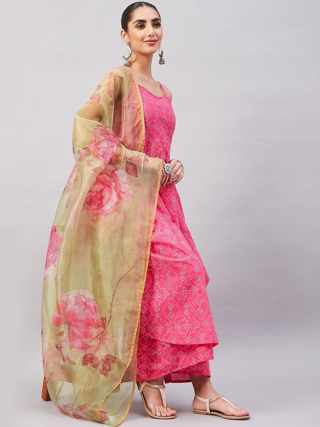 inweave women bandhani printed kurta with sharara & dupatta