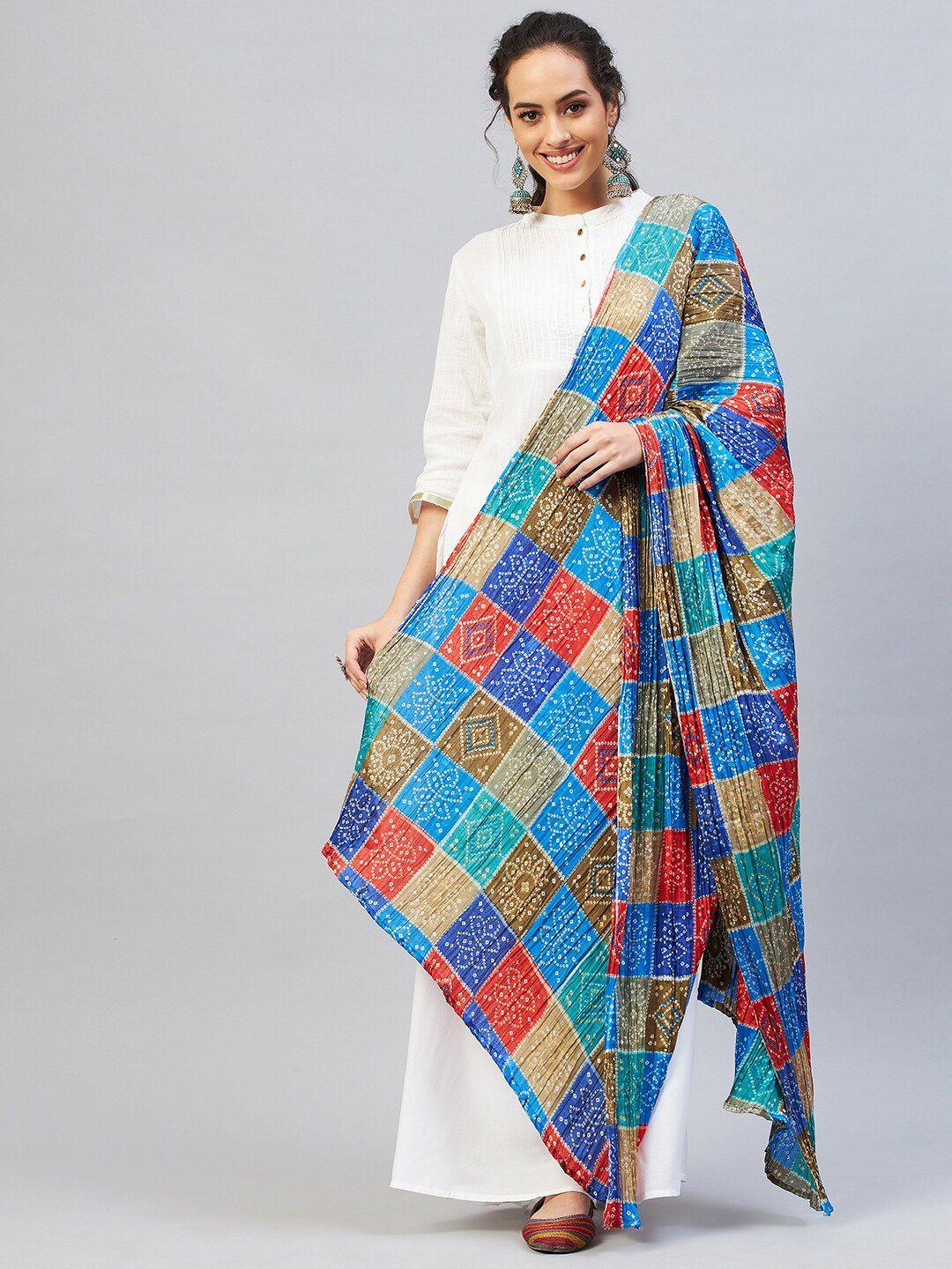 inweave women blue & red printed dupatta