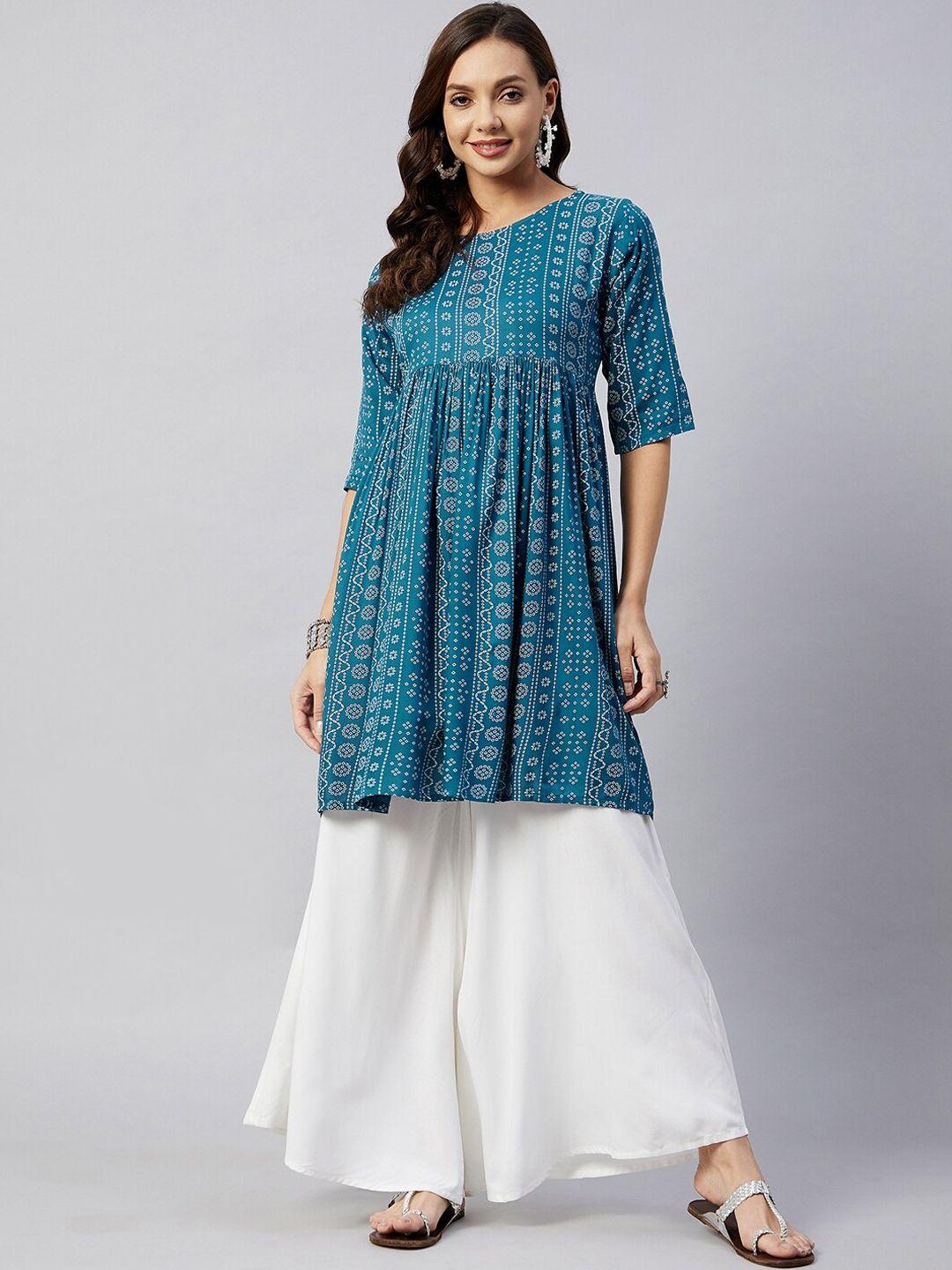 inweave women blue ethnic motifs printed anarkali kurta