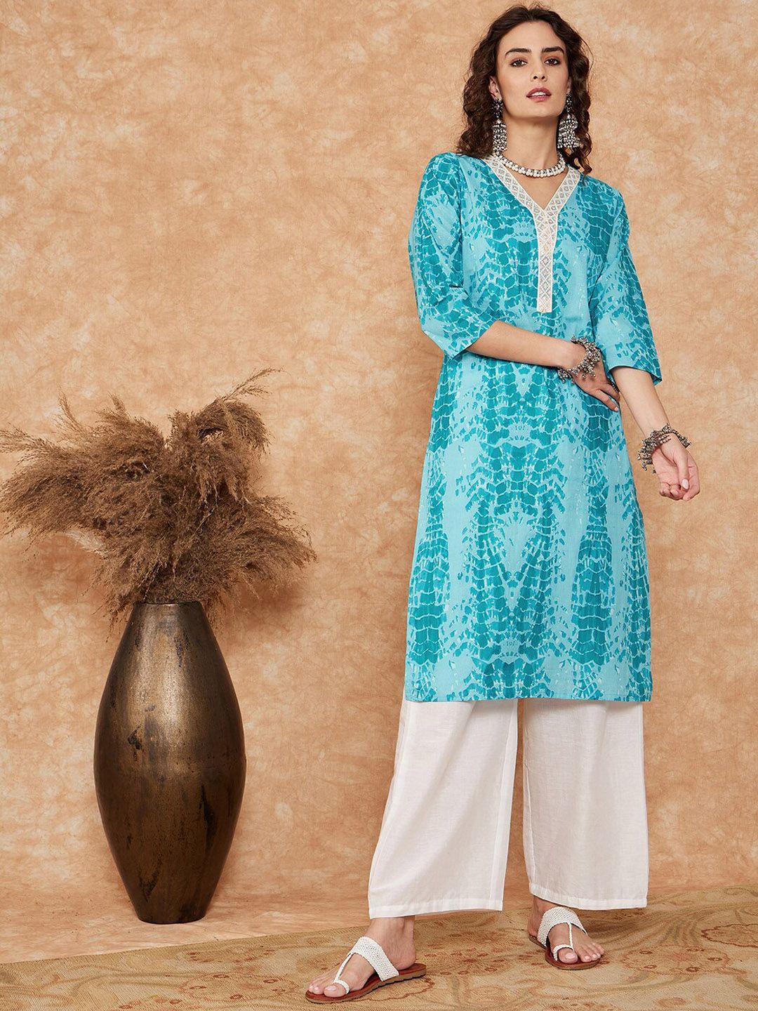 inweave women blue ethnic motifs printed flared sleeves kurta